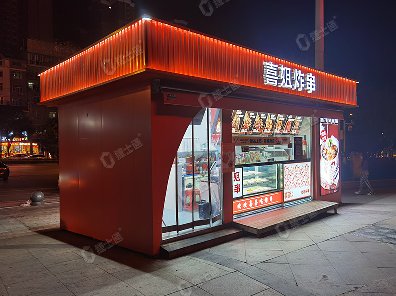 捷士通生產(chǎn)的炸串商亭售賣亭是一個尺寸為3乘6米的商業(yè)設(shè)施，專門用于銷售炸